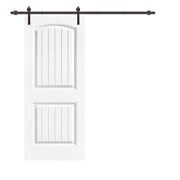 CALHOME Elegant 36 in. x 80 in. 2 Panel White Stained Composite MDF Camber Top Sliding Barn Door with Hardware Kit