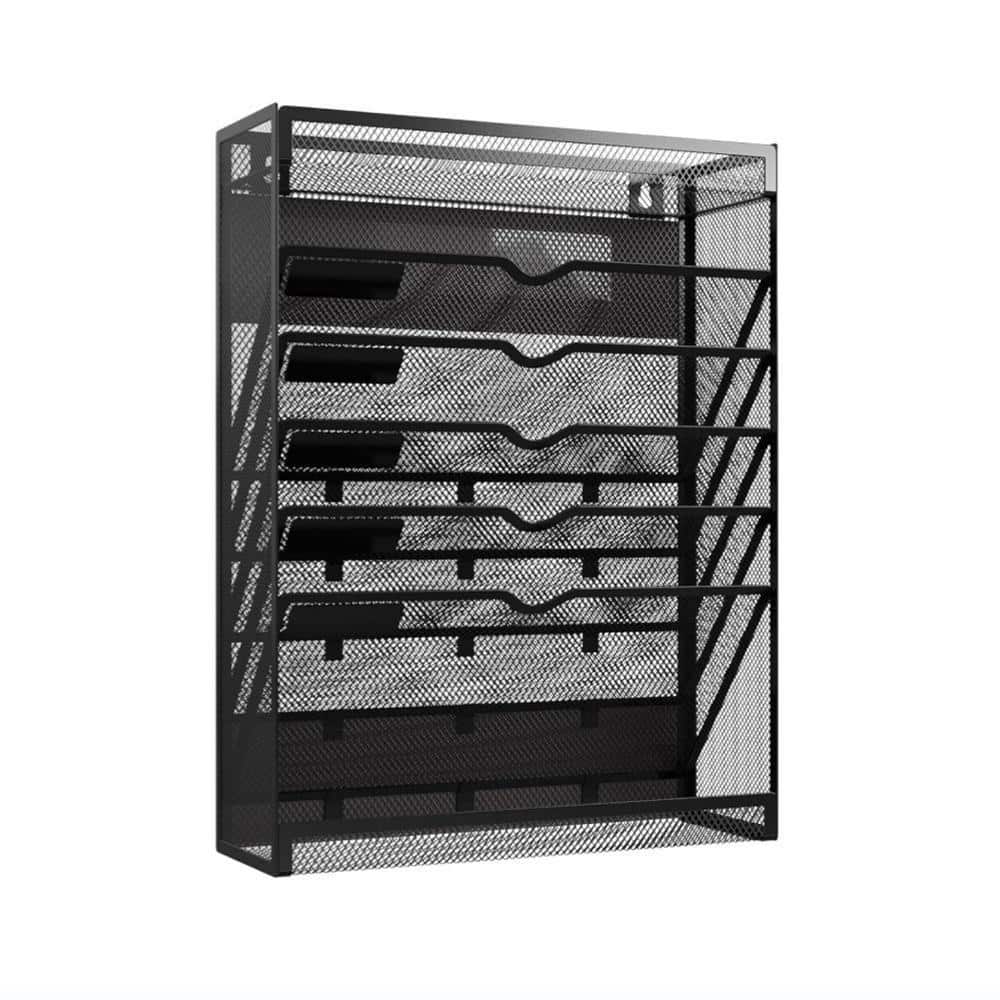 7-Tier Black 12 in. x 16 in. Metal Wall Mounted Magazine Rack LINBQ563 ...