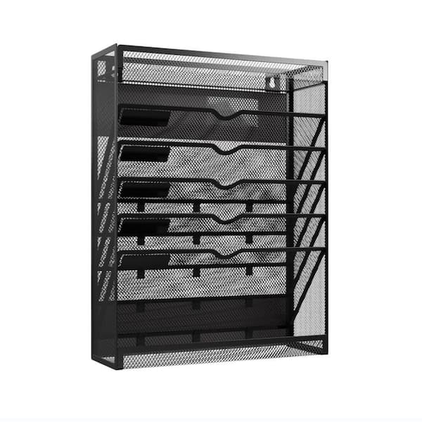 12.6 in. x 4.2 in. 6-Tier Black Metal Wall Magnetic Magazine Rack
