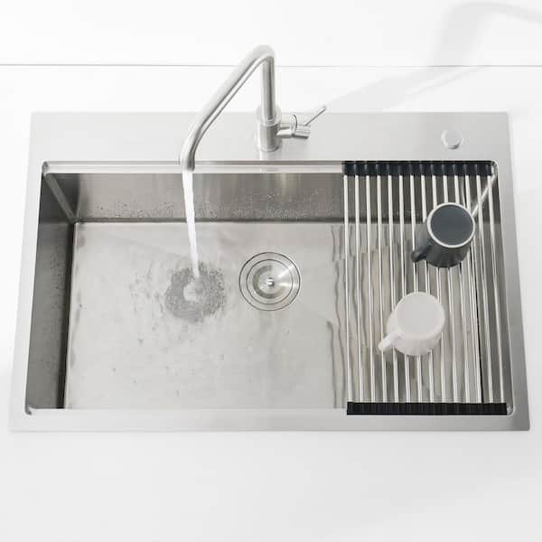 36 in. Drop-In Single Bowl 20 Gauge Gray Stainless Steel Kitchen Sink with Workstation