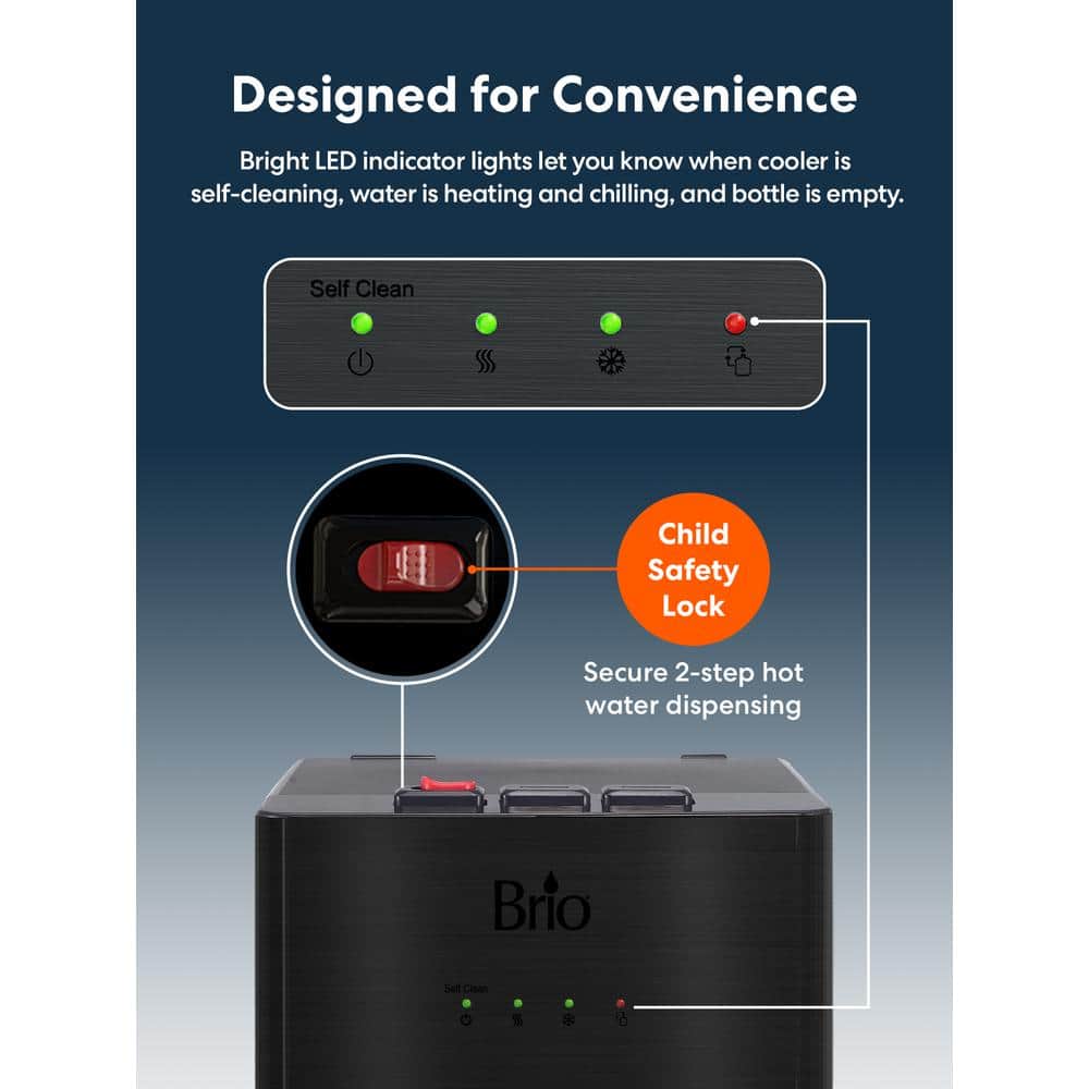 Brio Black Stainless Steel Bottom Loading Water Dispenser with UV Self-Cleaning