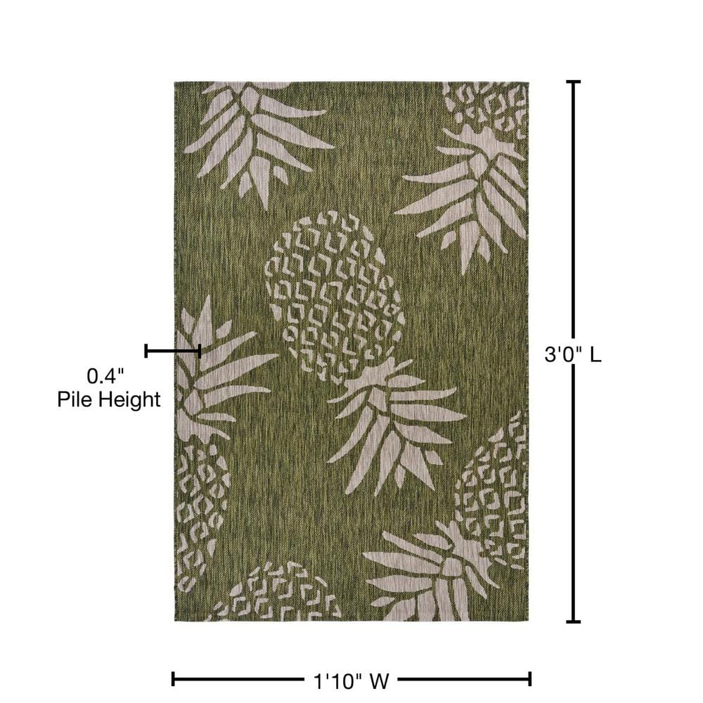 Green and Beige Pineapple Pattern Synthetic Indoor/Outdoor Rug