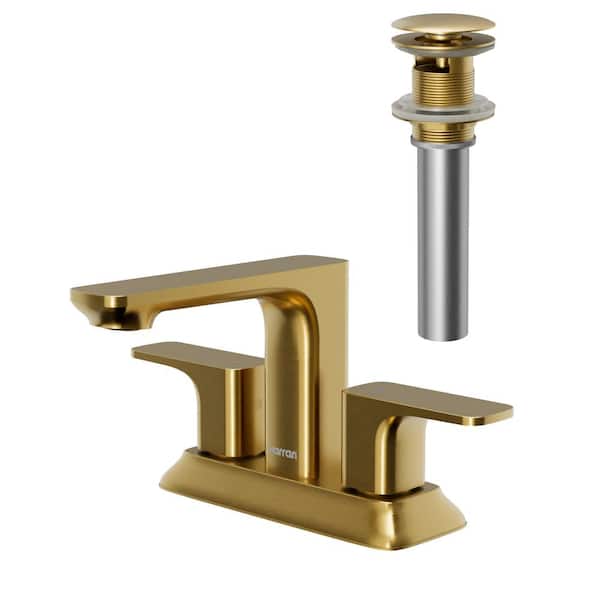 Karran Venda Centerset 2-Handle 2-Hole Bathroom Faucet with Matching Pop-Up Drain in Brushed Gold