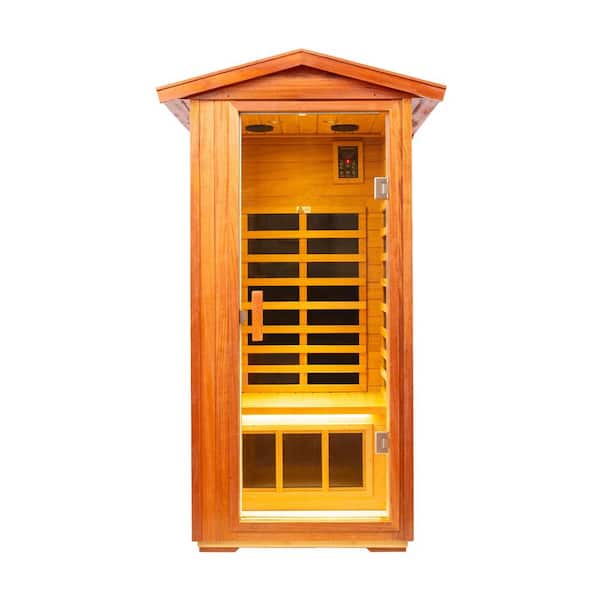 2-Person Indoor/Outdoor Wood Infrared Sauna Okoume Wood Sauna Room with LED Lighting in Natural Wood Finish