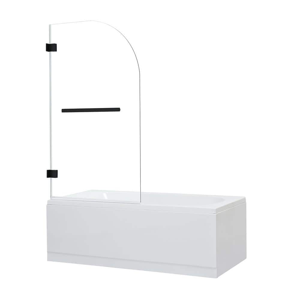 Alvise 34" W x 58" H Frameless Matte Black Tub Door with Clear Glass