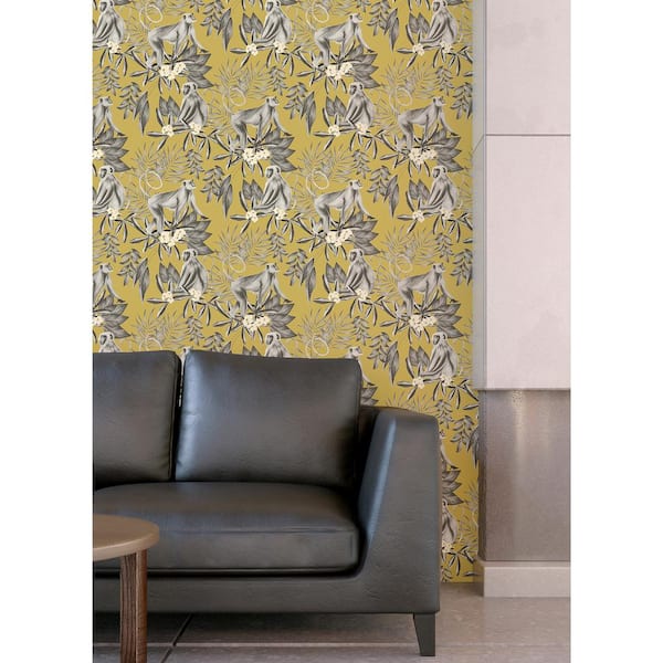 Yellow Morris Mustard Tropical Jungle Wallpaper Sample