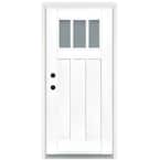 36 in. x 80 in. Smooth White Right-Hand Inswing 3-Lite Frosted Craftsman Finished Fiberglass Prehung Front Door