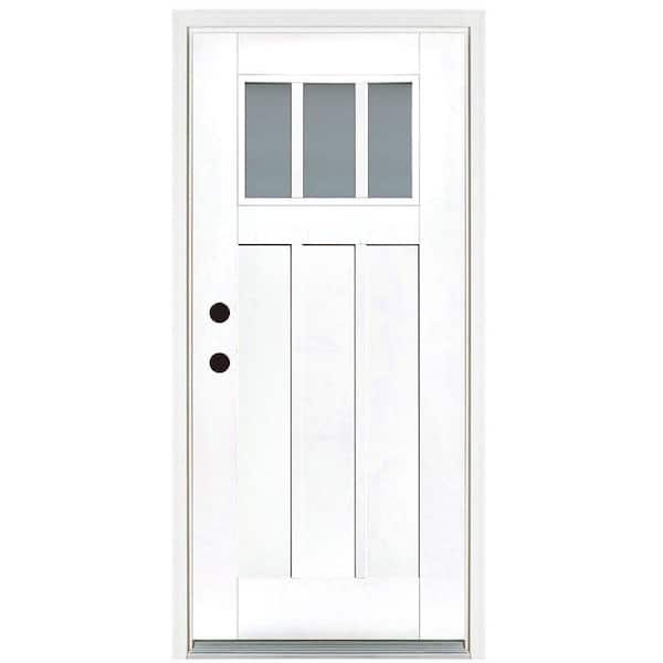 MP Doors 36 in. x 80 in. Smooth White Right-Hand Inswing 3-Lite Frosted Craftsman Finished Fiberglass Prehung Front Door