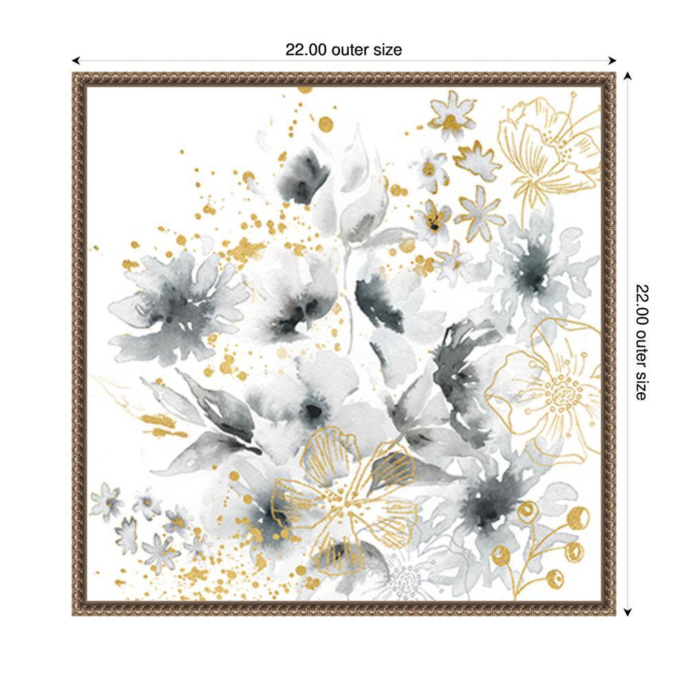 Watercolor Gray and Goldenrod Floral Canvas with Bronze Frame