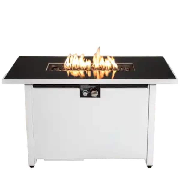 ITOPFOX White 43 in. Outdoor Fire Pit Table with Lid