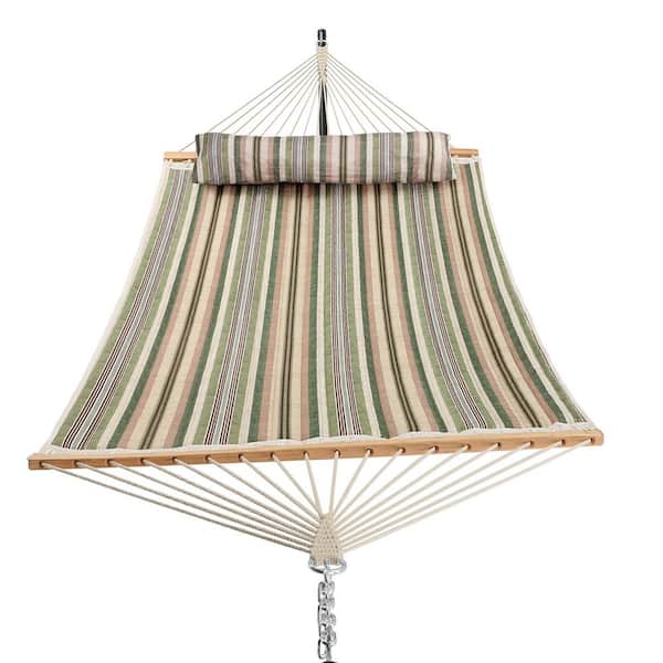 UPHA 11 ft. Padded Hammock Bed Hammock with Spreader Bar Hammock in Green Stripes