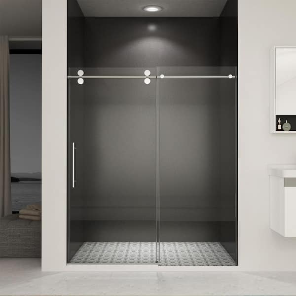 56-60 in. W x 70 in. H Double Side Frameless Shower Door in Chrome Finish with 5/16 in. (8mm)Tempered Clear Glass,Buffer