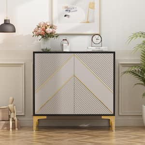 FUFU&GAGA Black Wooden Accent Storage Cabinet, Sideboard with 2-Drawers ...