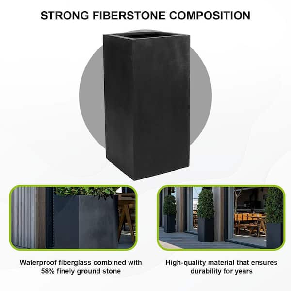 Bouvy Large 32 in. Tall Black Fiberstone Indoor Outdoor Modern High Square Planter