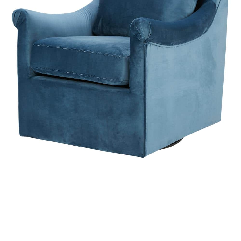 Blue Velvet Swivel Accent Chair with Wood Frame