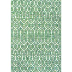 Ourika Moroccan Geometric Textured Weave Green/Cream 3 ft. x 5 ft. Indoor/Outdoor Area Rug