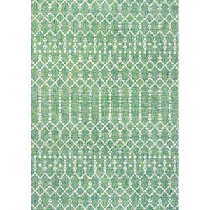 Ourika Moroccan Geometric Textured Weave Green/Cream 3 ft. x 5 ft. Indoor/Outdoor Area Rug