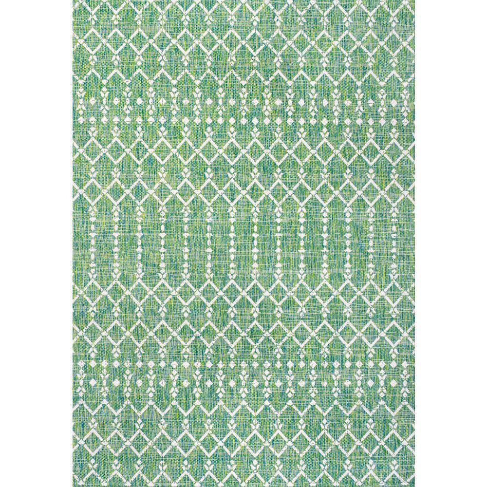 Boho-Chic Cream/Green Moroccan-Inspired Indoor/Outdoor Area Rug