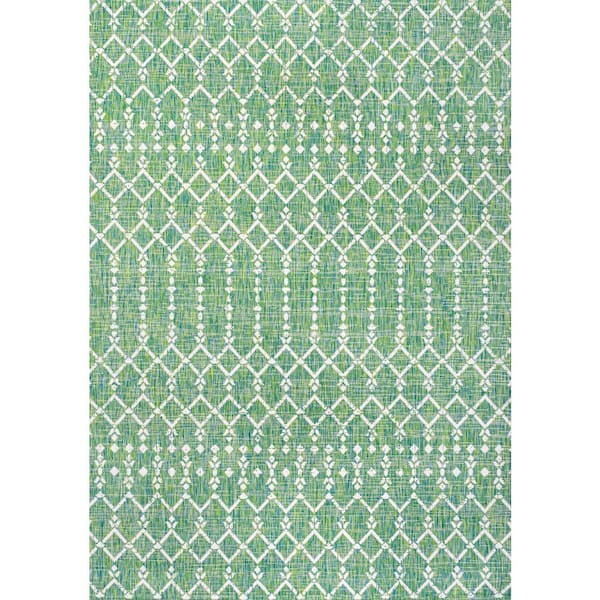 Ourika Moroccan Geometric Textured Weave Green/Cream 9 ft. x 12 ft. Indoor/Outdoor Area Rug
