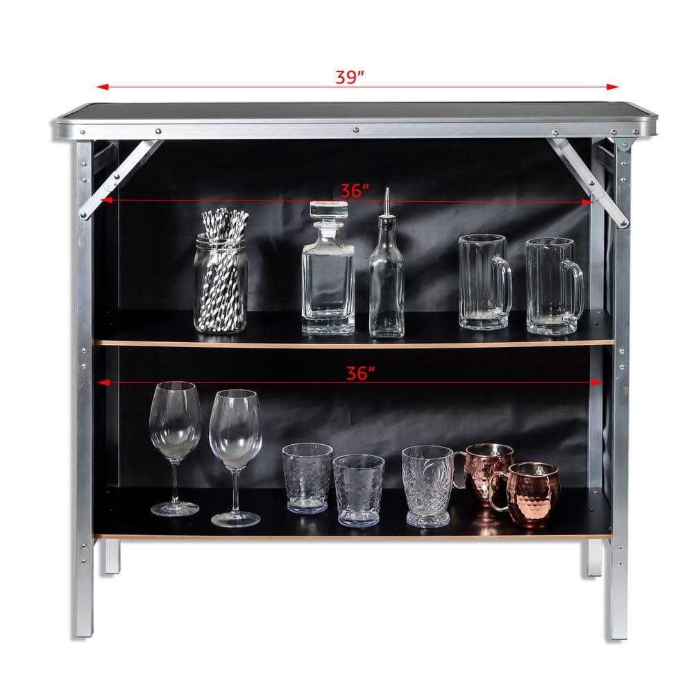 Portable Black Aluminum Outdoor Patio Bar Table with Skirt