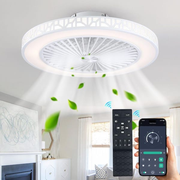 19 in. LED Indoor White Ceiling Fan with Light Dimmable Low Profile Flush Mount Ceiling Fan with Remote and APP Control