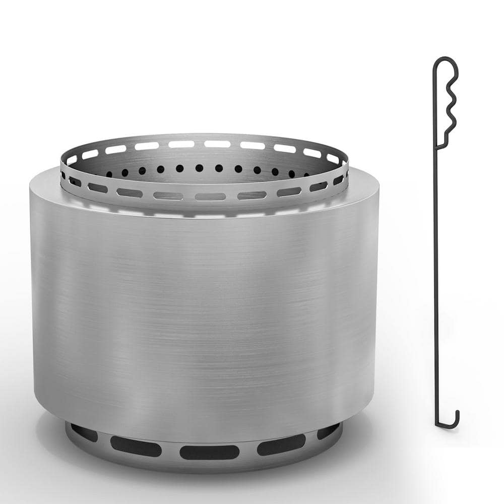 19 in. x 15.5 in. Outdoor Stainless Smokeless Silver Wood Burning Fire Pit with Poker and waterproof cover price history on PriceWatchPro