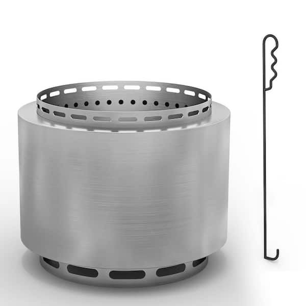 19 in. x 15.5 in. Outdoor Stainless Smokeless Silver Wood Burning Fire Pit with Poker and waterproof cover