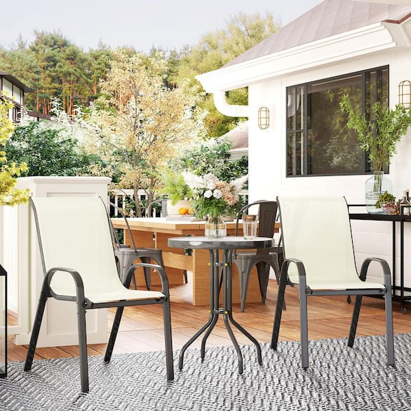 Outsunny 3 Piece Sling Outdoor Bistro Set, Patio Furniture with Stackable Chairs and Glass Table
