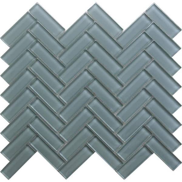 Apollo Tile Chic Gray 4 in. x 5 in. Polished Herringbone Glass Mosaic Tile Sample (0.13 sq. ft./Piece)
