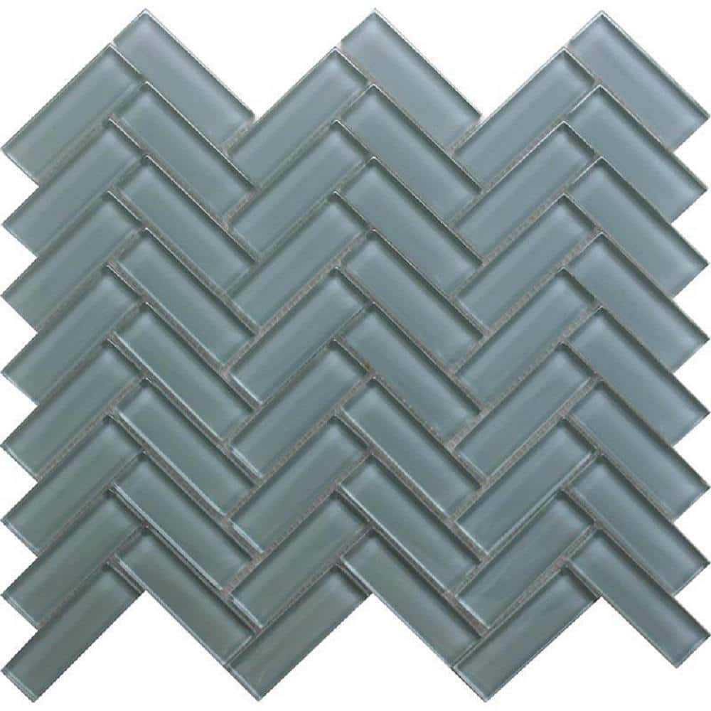 Chic Gray 11 in. x 12.6 in. Herringbone Polished Glass Mosaic Tile (4.81 sq. ft./Case) price history on PriceWatchPro