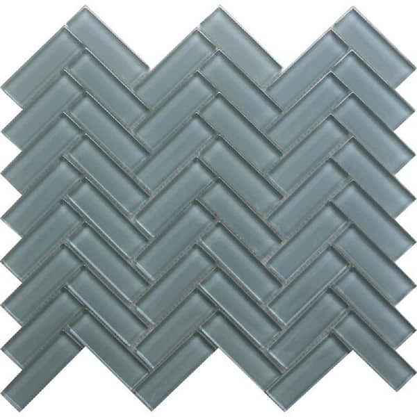Apollo Tile Chic Gray 11 in. x 12.6 in. Herringbone Polished Glass Mosaic Tile (4.81 sq. ft./Case)