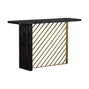 Monaco 30 in.H Black Wood Console Table with Antique Brass Frame