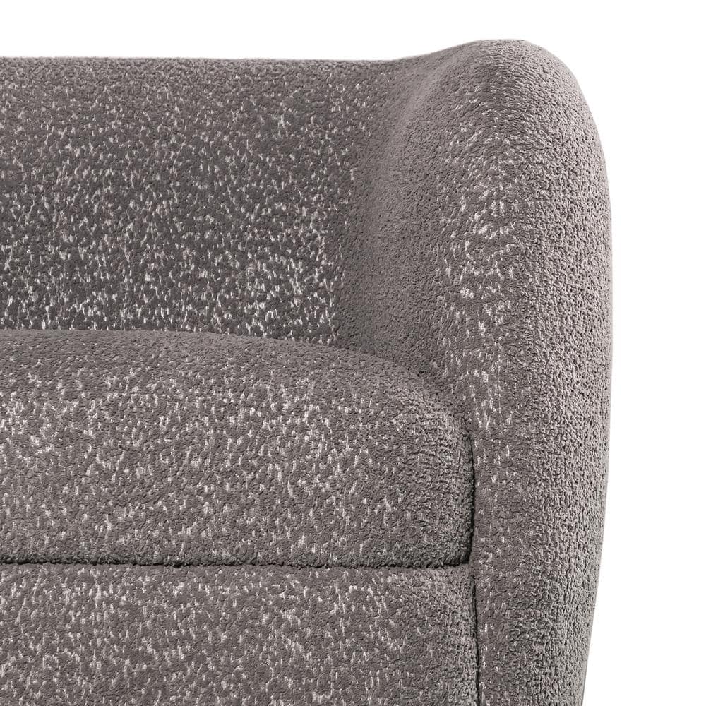 Charcoal Gray Boucle Fabric Curved Loveseat with Wooden Legs