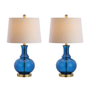 Lavelle 25 in. Cobalt Blue/Brass Gold Glass Table Lamp (Set of 2)