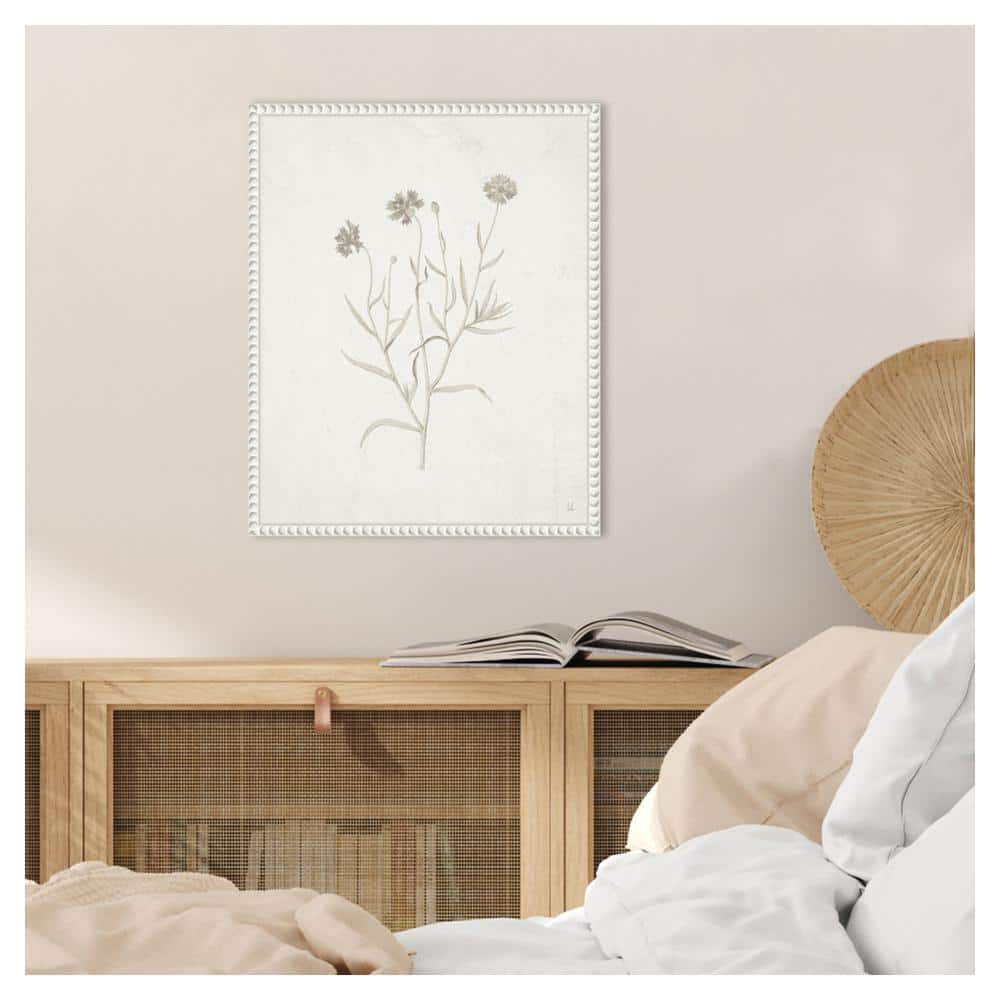 16"x20" White Framed Botanical Canvas Print with Beaded Perimeter