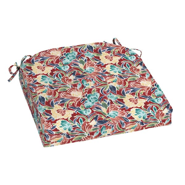 Hampton Bay 20 in. W x 20 in. D Universal Outdoor Seat Pad in Chili Floral (Set of 2)