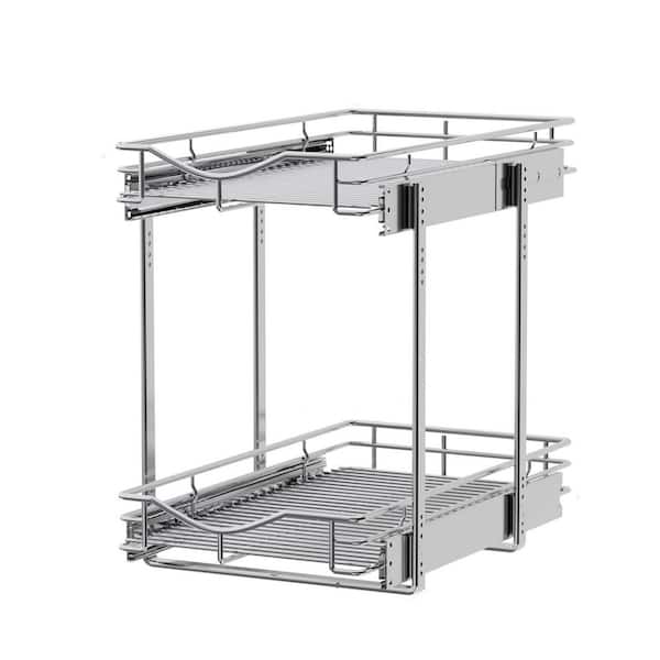 Chrome Finish Metal 2 Tier Pull Out Cabinet Organizer Slide Out Shelves for Kitchen Pantry Bathroom 1 Piece