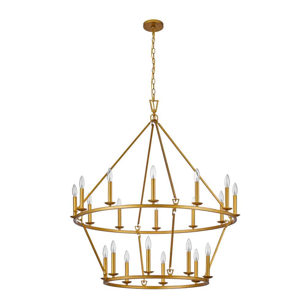 Gold 2-Tier Brass Candle-Style Chandelier with 20 Lights