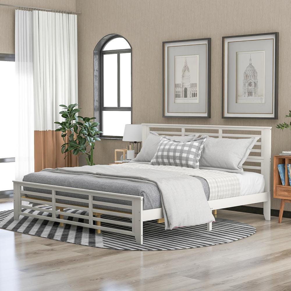 GOSALMON White Wood Frame King Size Platform Bed WF196099NYYAAKB - The ...