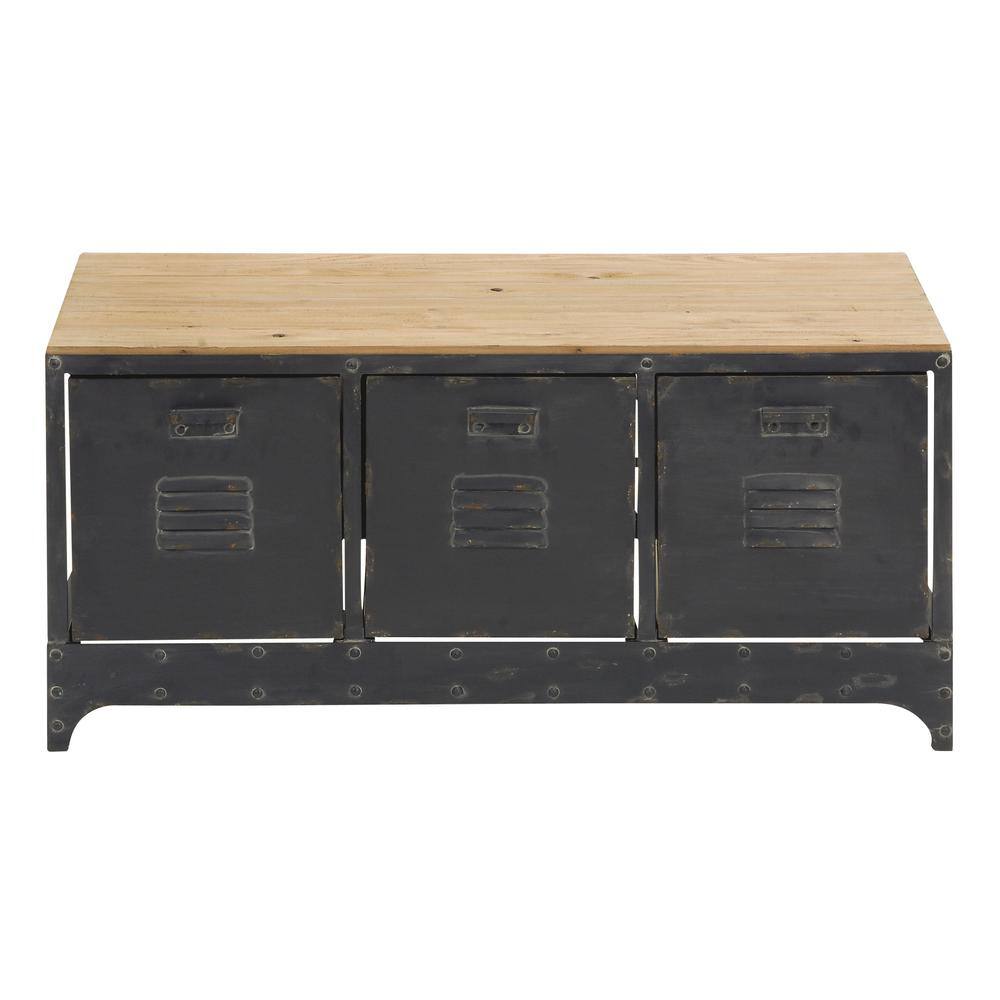 Industrial Charm Black and Cocoa Brown Storage Bench with 3 Drawers