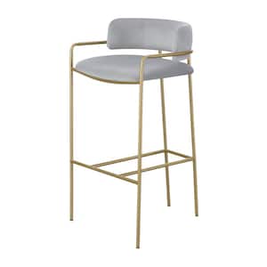 36.5 in. H Gold and Grey Low Back Metal Frame Bar Stool with Fabric Seat