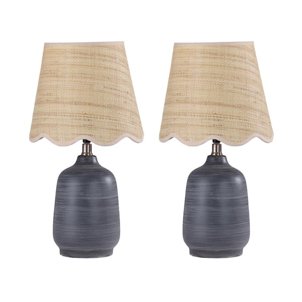 Pair of 18.9 in. Black with White Stripe Desk Table Lamp