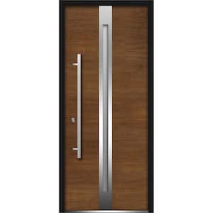 36 in. x 80 in. Right-Hand/Inswing 1 Lite Frosted Glass Brown Finished Steel Prehung Front Door with Handle