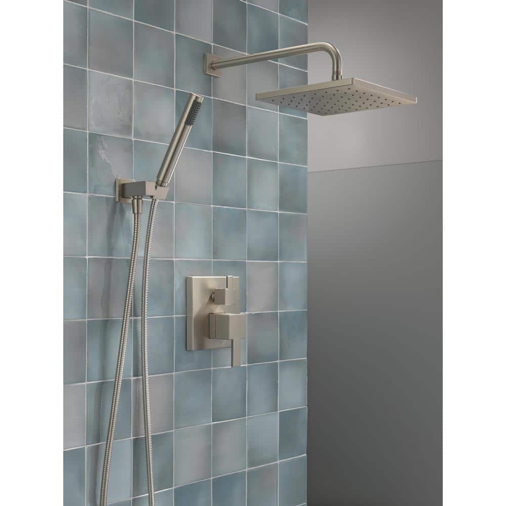 Spotshield Brushed Nickel Modern Raincan Shower System with Handheld Spray