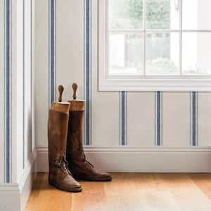 Linette Blue Fabric Stripe Paper Pre-Pasted Wallpaper Roll (Covers 56.4 Sq. Ft.)