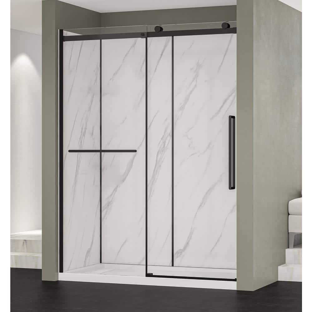 Alexandria 60" Black Framed Sliding Shower Kit with Clear Glass