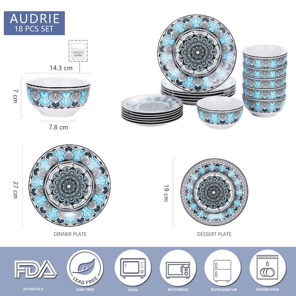 VEWEET 18-Piece Mutil-color Pattern Porcelain Dinnerware Set Plates and  Bowls Set(Service for 6) AUDRIE-18 - The Home Depot