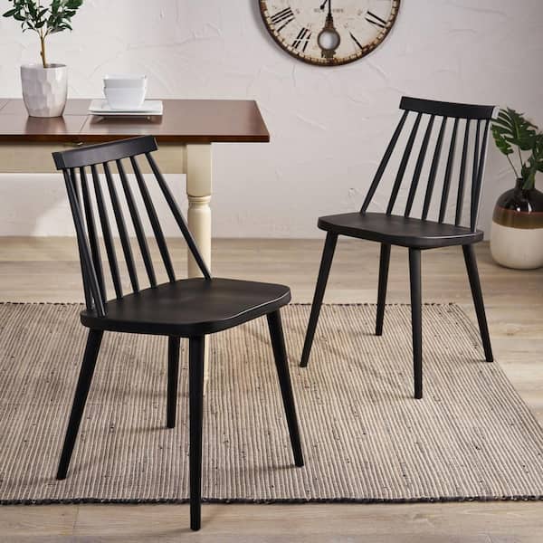 Unbranded Black Plastic Farmhouse Spindle Back Dining Chairs for Kitchen Dining Room Set of 2