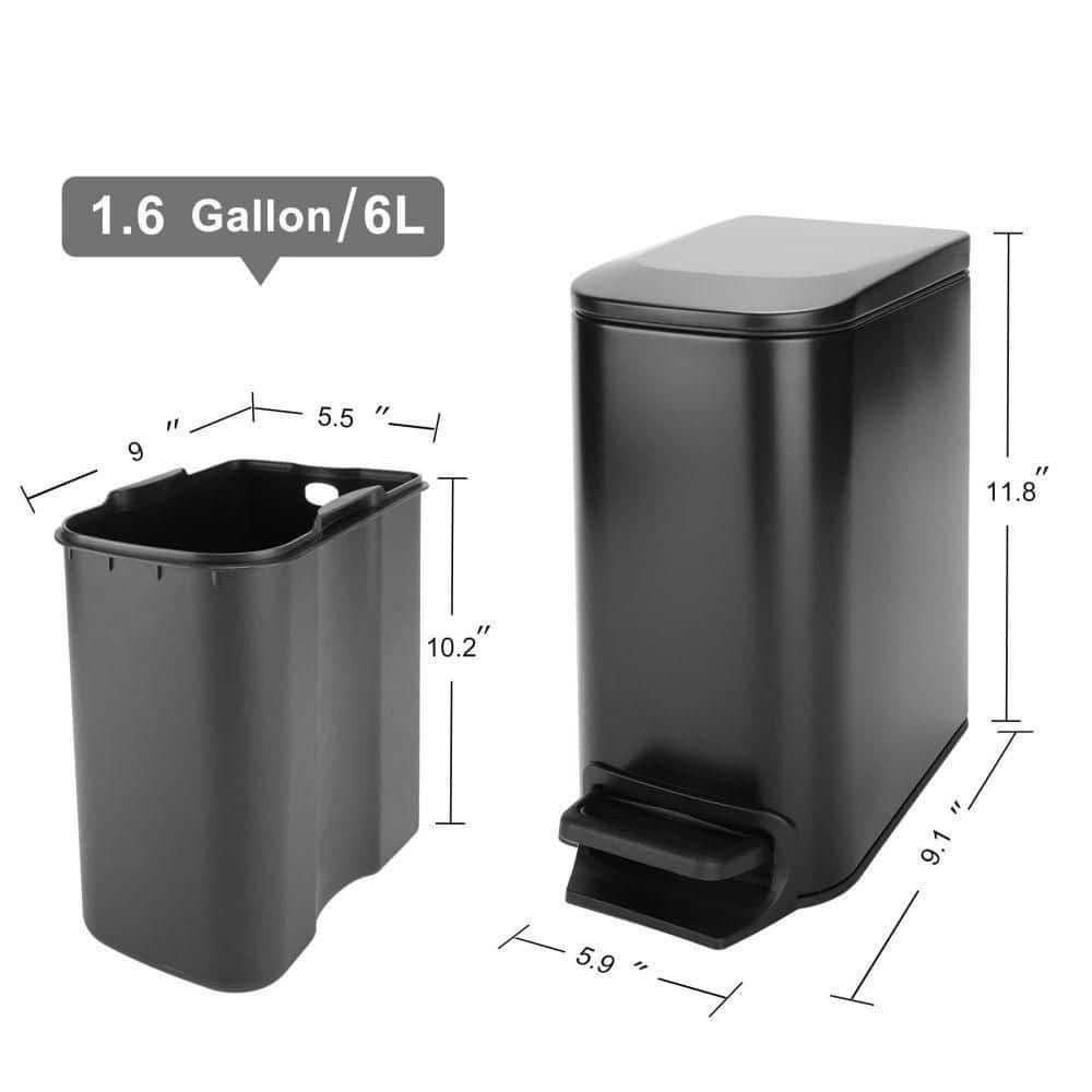 Matt Black Stainless Steel Pedal Trash Can with Soft Close Lid