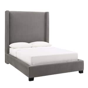 Gray Pleated Velvet Full Wingback Bed